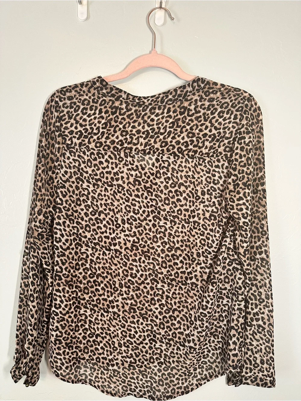 Charming Charlie Leopard Print V-Neck Blouse - Tan, Black